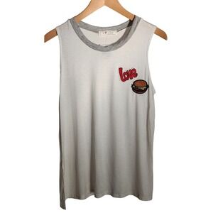It Closet Los Angeles Tank Top Size M White Love Burger Patch Ringer Rayon